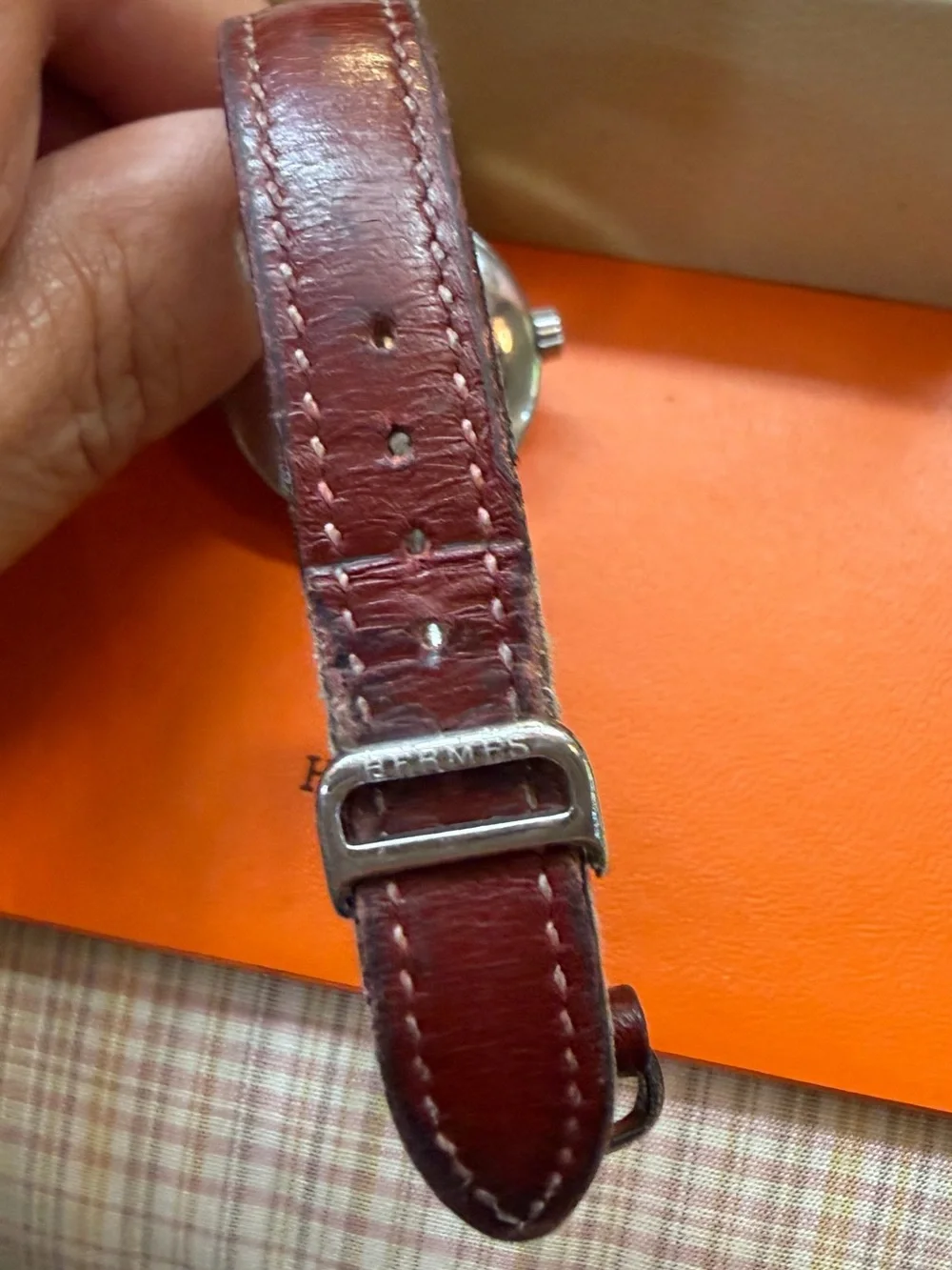 Hermès Silver Dial Women's Watch with Brown Leather Strap
